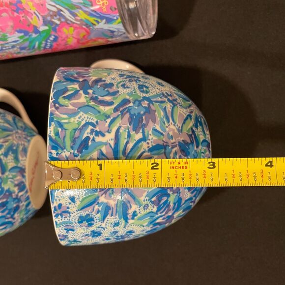 ~ Lilly Pulitzer 2 Blue Floral Hidden Lion Mugs Gold Handles+Pink Floral Tumbler - Picture 15 of 16